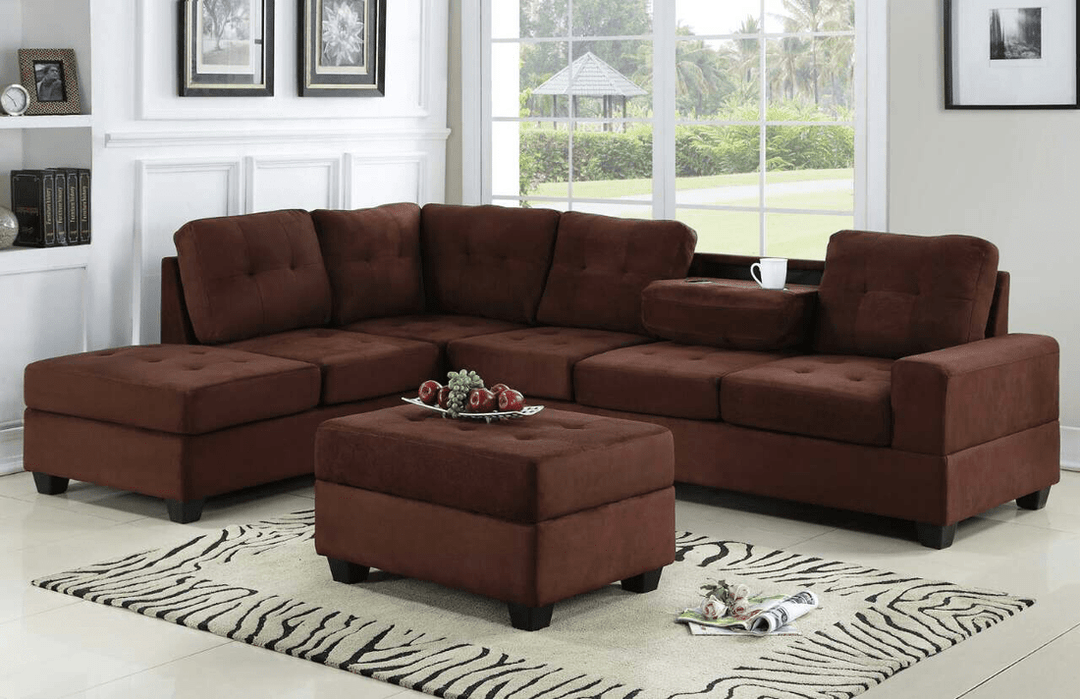 SECTIONAL + STORAGE OTTOMAN SET (Chocolate)