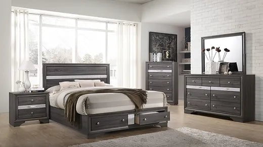 B1950 Hannah (Grey) 4 Pc Queen bed set (QB,NS,D/M)