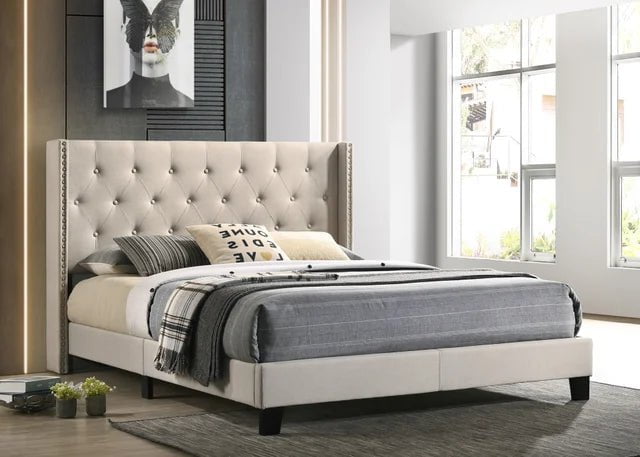 Beige Platform Bed