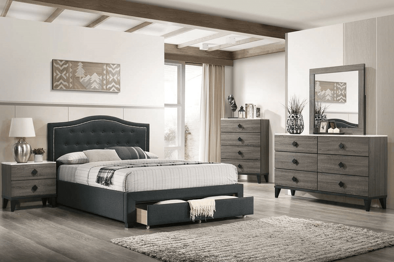 QUEEN BED W/DRAWER-CHARCOAL