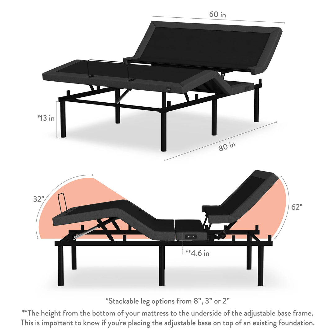 Wireless Adjustable Base with head and foot articulation and massage