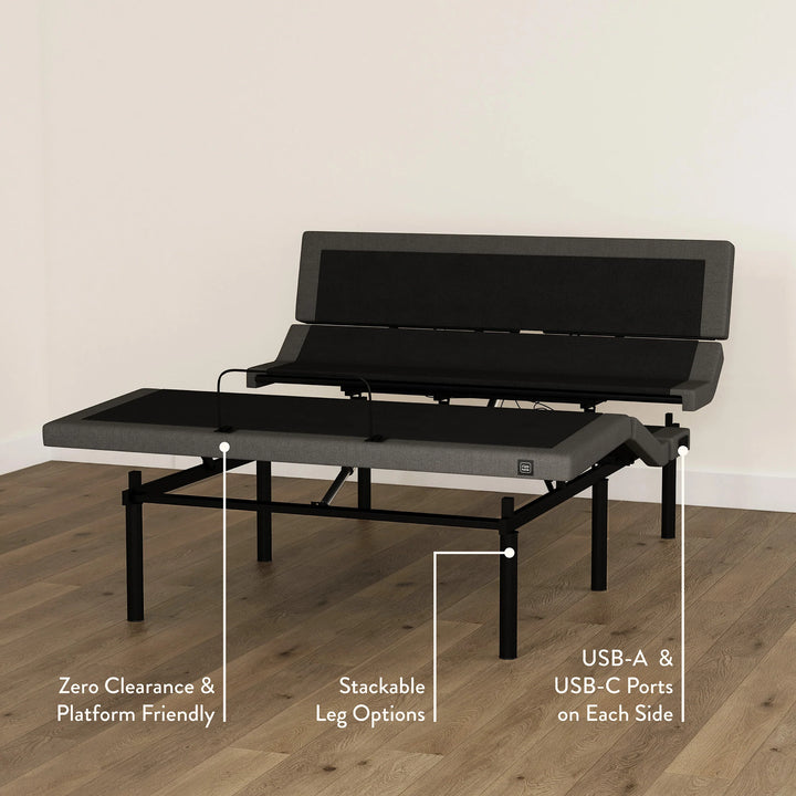 Adjustable Base With Head and Foot Articulation, Full Body Massage + Edge-to-edge adjustable lumbar support