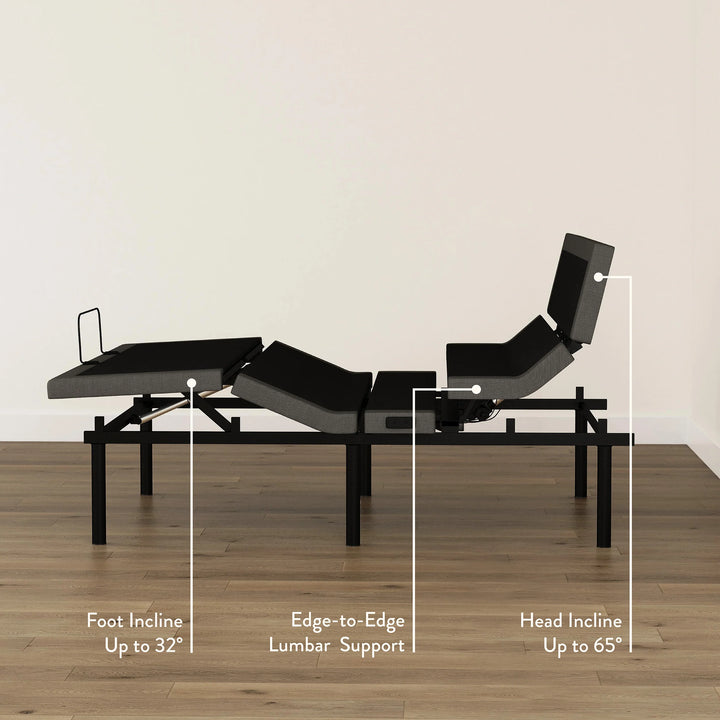 Adjustable Base With Head and Foot Articulation, Full Body Massage + Edge-to-edge adjustable lumbar support