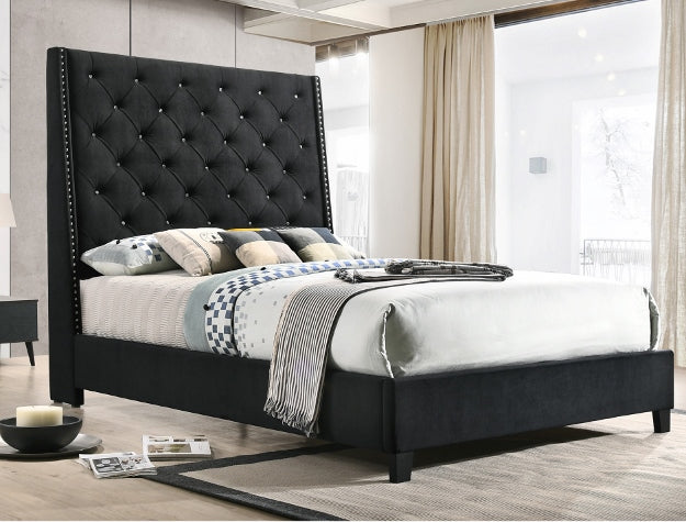 Chantilly Upholstered Bed with 6ft Tufted Headboard – Grey or Black Velvet Frame