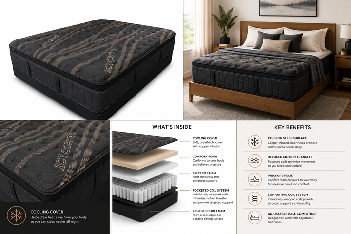 Luxury Hand-Crafted Hybrid Mattress – Cooling Gel + Copper-Infused Comfort