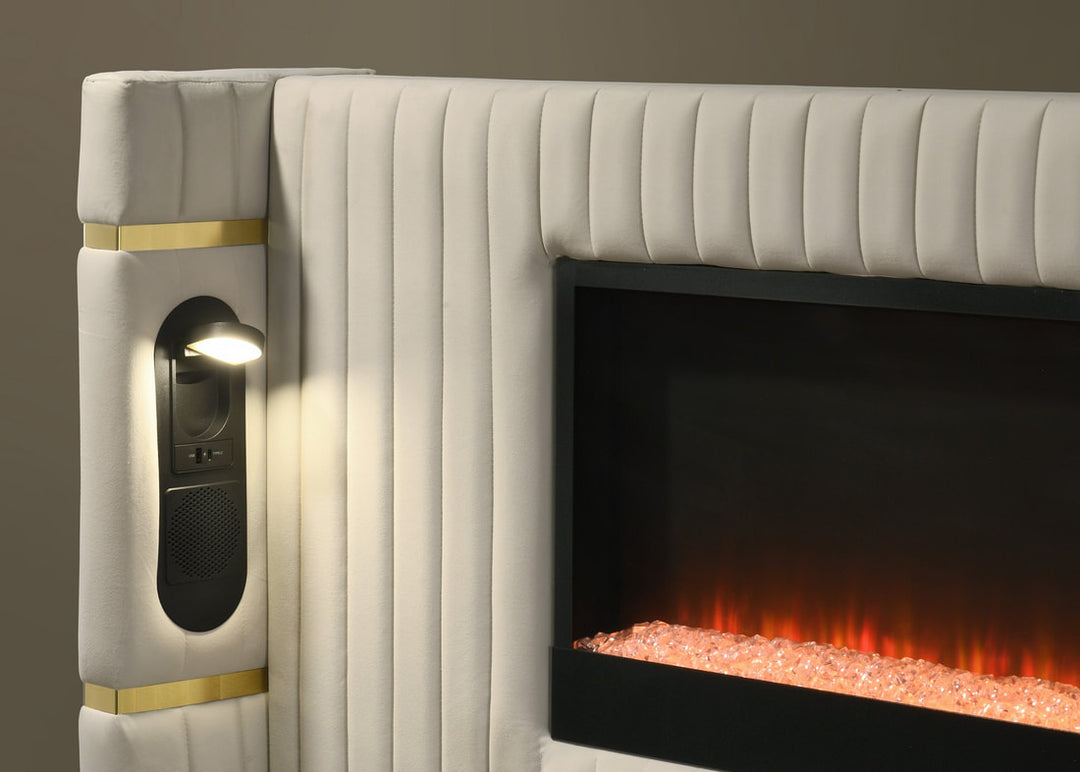 Smart Platform Bed with Fireplace Display & Bluetooth Audio