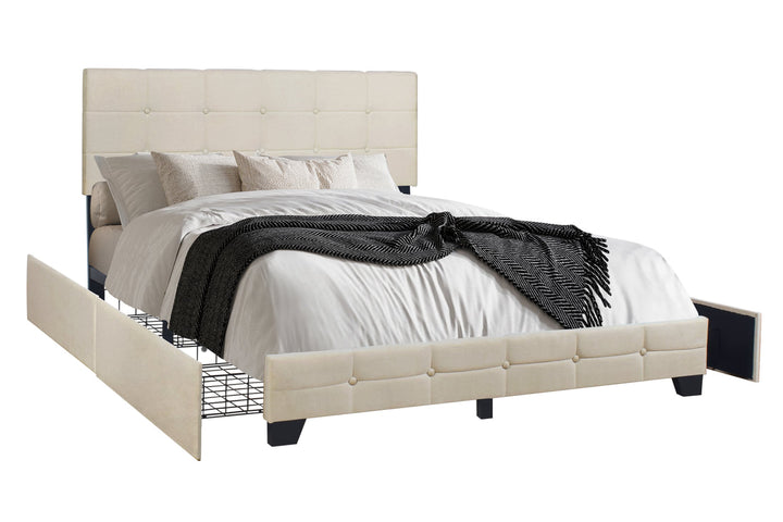 Modern Platform Bed with Side Drawer Storage – Space-Saving Wooden Bed Frame