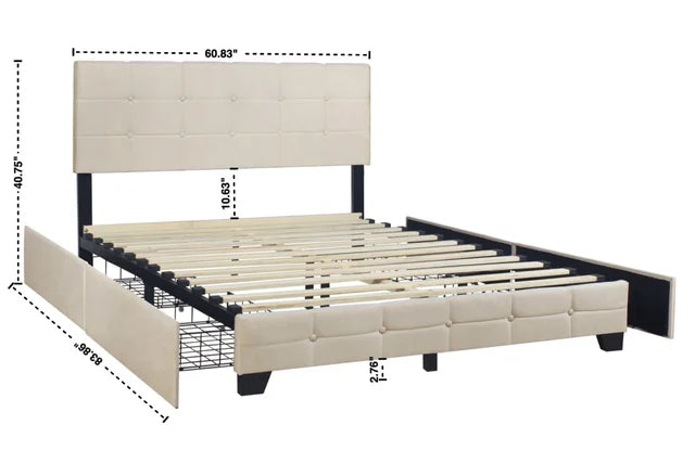 Modern Platform Bed with Side Drawer Storage – Space-Saving Wooden Bed Frame