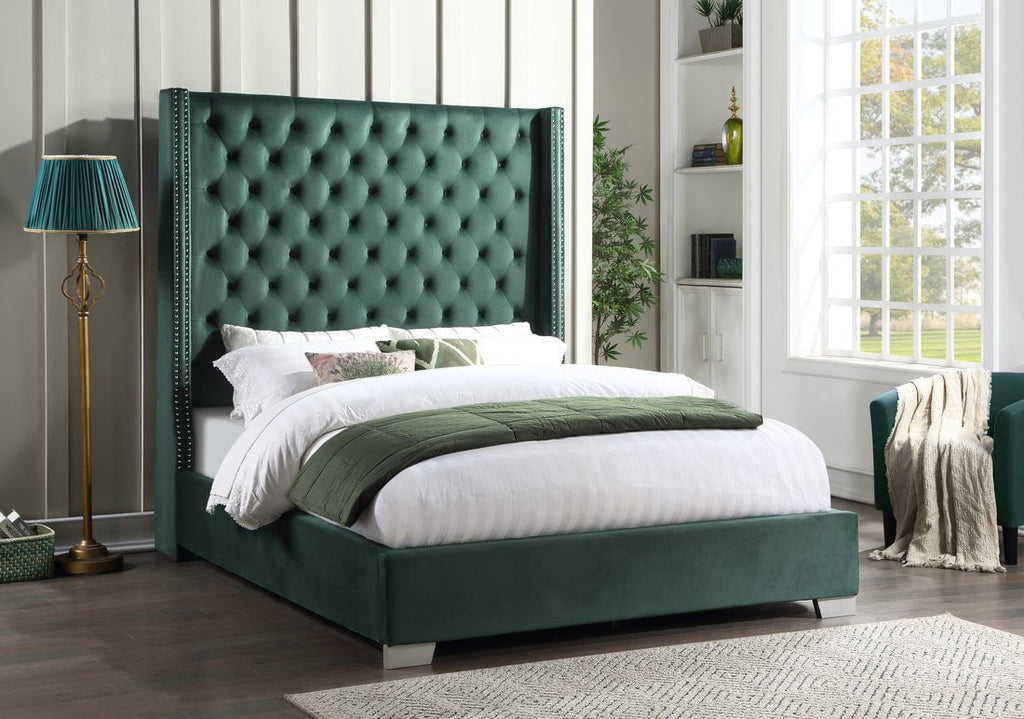 Upholstered Emerald Green Tufted Bed