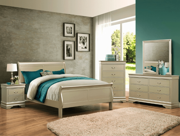 Furniture of America - Louis Philippe - Queen Bed & 1 Nightstand & Dresser  & Mirror & Chest - Cherry - EZ Furniture Sales & Leasing