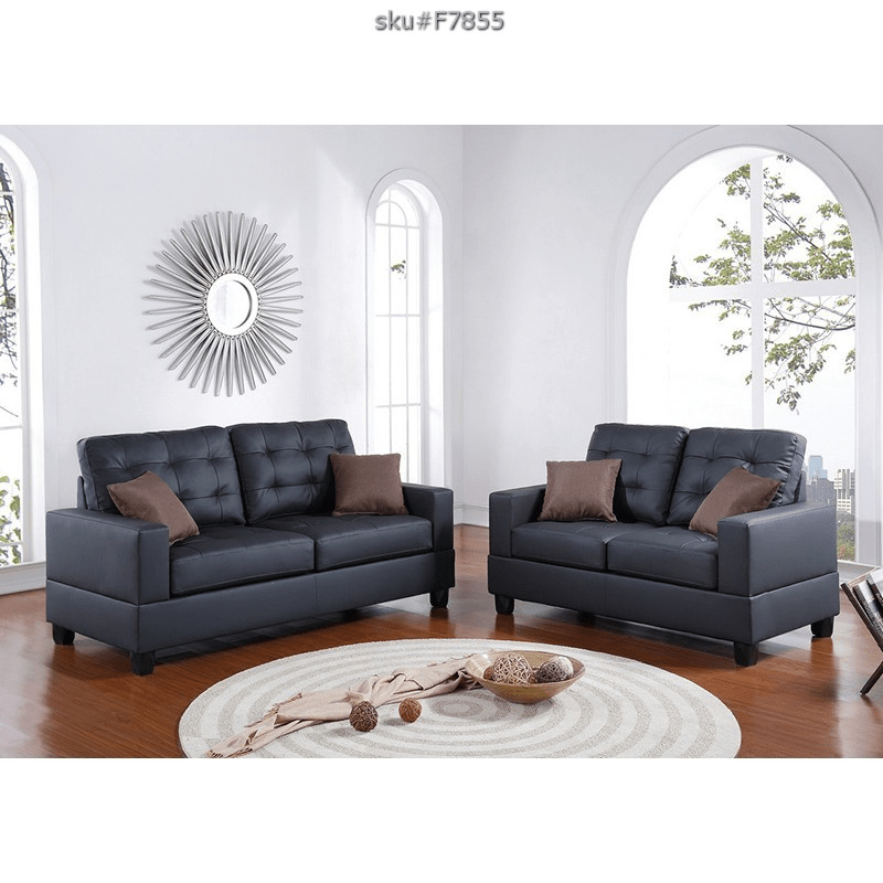 Sofa and love seat in black leather like material