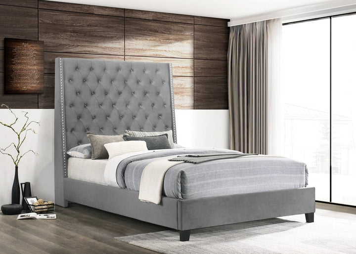 Chantilly Upholstered Bed with 6ft Tufted Headboard – Grey or Black Velvet Frame