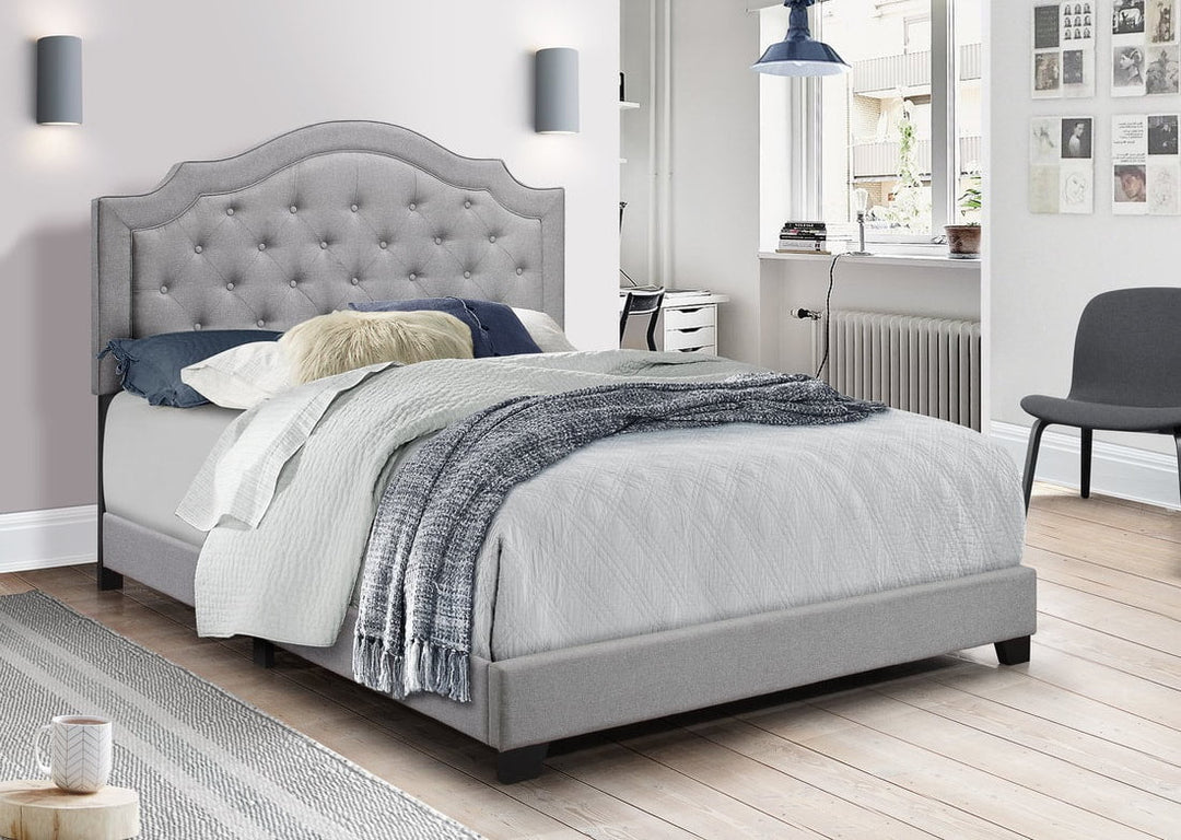 Cama Queen de lino gris
